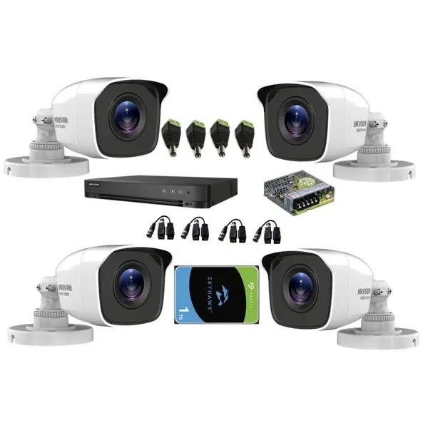 Kit 4 camere bullet TurboHD 5 MP, IR 20m, IP66 cu DVR Turbo HD 4 canale, sursa 6A si HDD 1 TB
