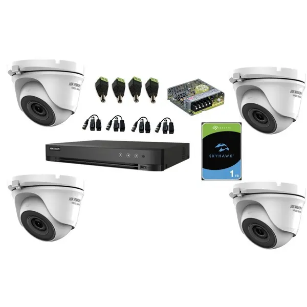 Kit 4 camere dome TurboHD 2 megapixel, IR 20m cu DVR Turbo HD 4 canale, sursa 6A si HDD 1 TB