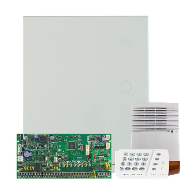 Kit alarma antiefractie Paradox Spectra SP6000+K636+SL-900B, 2 partitii, 8-32 zone, 32 utilizatori, cutie cu traf
