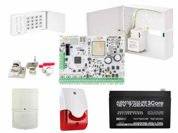 Kit alarma hibrida wireless/cablata GSM/GPRS Eldes cu detector de miscare, tastatura, acumulator si sirena, KIT38EKB3INT