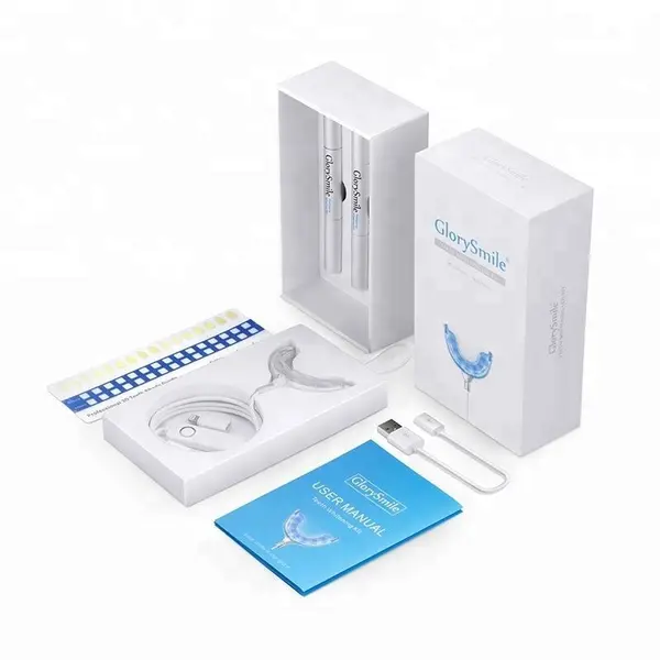 Kit Albirea Dintilor, Glory Smile, fara Peroxid, 3x Creioane 4ml, Lampa UV, Mulaje Incluse, Conectare USB
