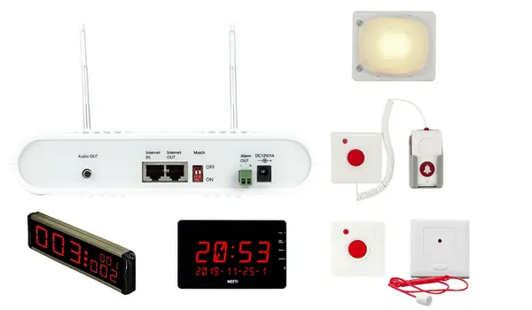 Kit apelare medicala cu repetor semnal, receptor fix, afisaj digital, lampa, buton de apel, statie de apelare, KIT-MED+ACC