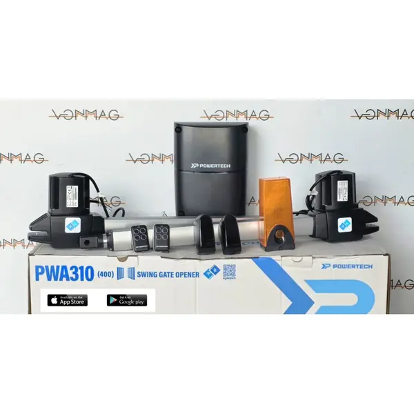 Kit automatizare porti batante Powertech PWA310 (400), 2 x 4m, 230V, maxim 400kg per canat, aplicatie smartphone