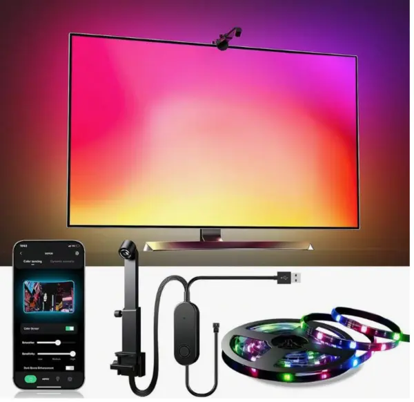 Kit Banda LED inteligenta pentru fundal TV de 5 metri LED RGB camera inclusa multicolor