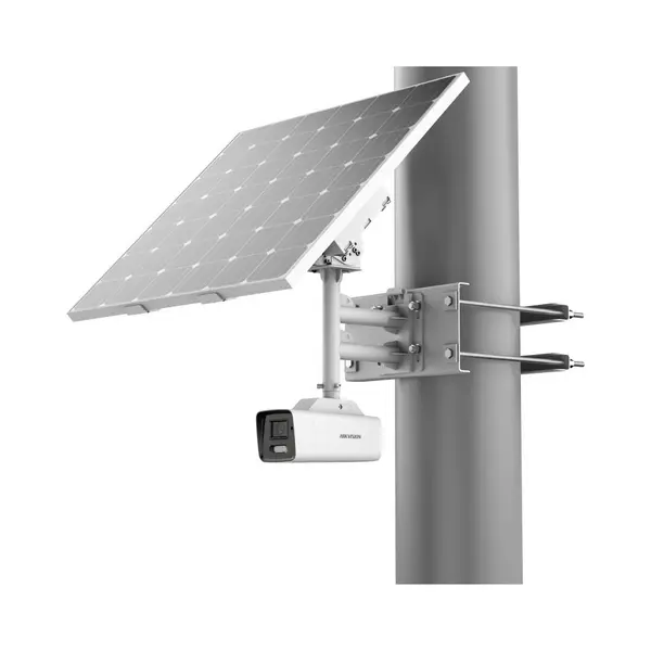 Kit camera supraveghere IP exterior 4G cu panou solar Hikvision ColorVu AcuSense DS-2XS6A47G1-LS/C36S80, 4 MP, 4 mm, lumina alba 30m, slot card, acumulator 30.000mAh, stocare 64GB eMMC