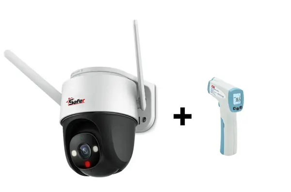 Kit camera supraveghere wireless IP Guardian PT, 4MP, Iluminare duala, Audio, IP66 si termometru cu infrarosu, Safer SAF-WSD42FP+UT305H