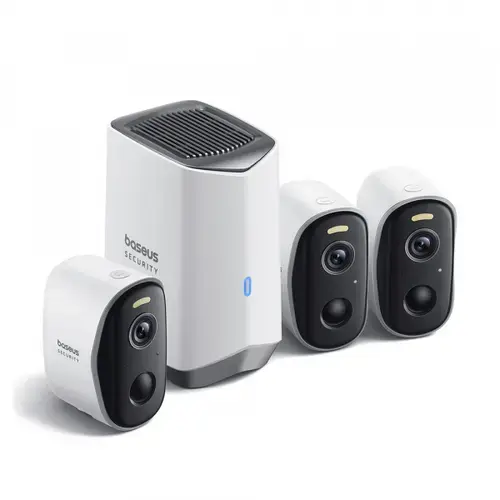Kit Camere de Supraveghere exterior Baseus N1, Wi-Fi, 2K, IP67, Set 3 bucati (Alb)