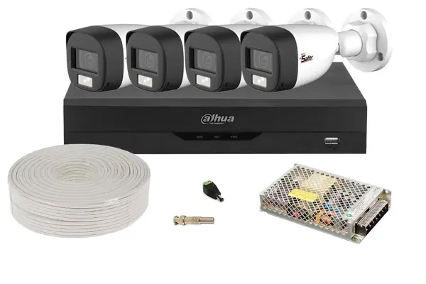 Kit camere supraveghere exterior profesionale, 2MP FullHD, IR si LED, DVR 4 canale, recunoastere faciala, KITDAH2MP20EXTACC