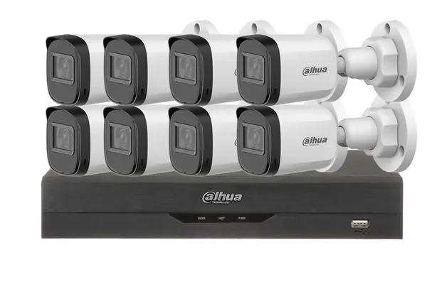 Kit camere supraveghere exterior profesionale, DVR cu 8 camere tip bullet, 2MP, smart IR 30m, Dahua KIT8EXT30IRDAH