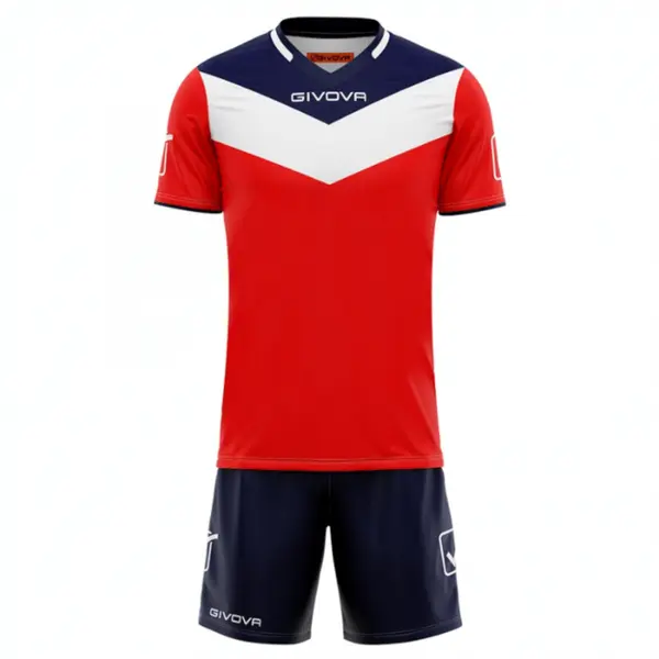 KIT Campo Personalizabil copii si adulti EF6 2XS, Tricou roșu cu bleumarin și șort bleumarin