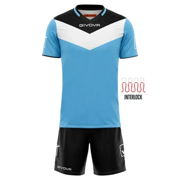 KIT Campo Personalizabil copii si adulti EF6 4XS, Tricou negru cu albastru deschis și șort negru