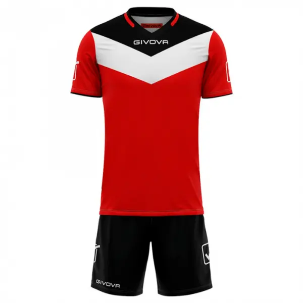 KIT Campo Personalizabil copii si adulti EF6 4XS, Tricou roșu cu negru și șort negru