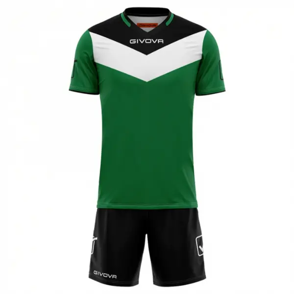 KIT Campo Personalizabil copii si adulti EF6 4XS, Tricou verde cu negru și șort negru