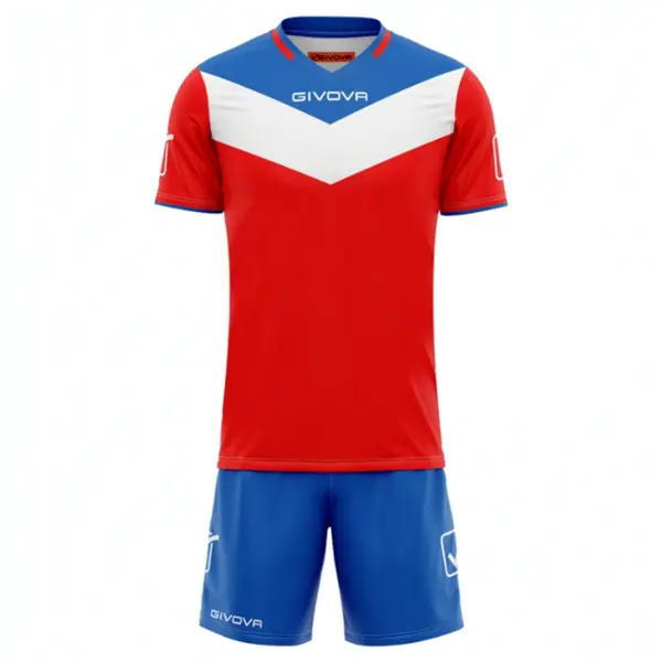 KIT Campo Personalizabil copii si adulti EF6 XXL, Tricou roșu cu albastru și șort albastru