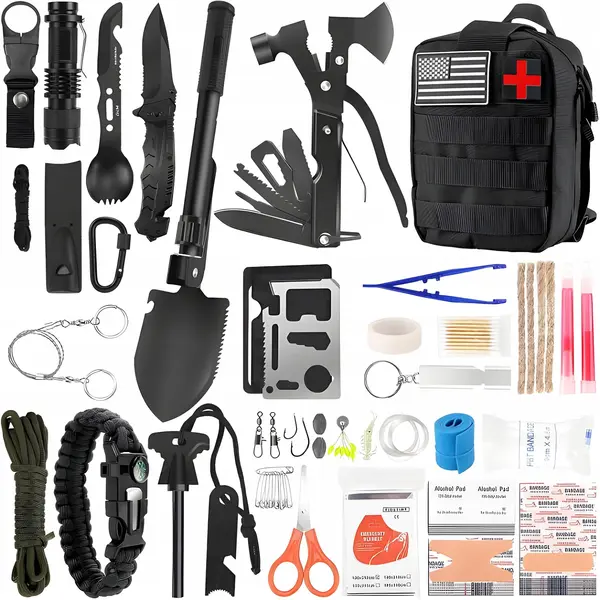 Kit complet de supravietuire multifunctional 92 in 1,Instrumente profesionale multifunctionale, vanatoare, drumetii, alpinism si aventuri in aer
