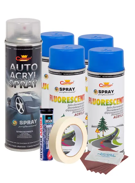 Kit complet reparatie si vopsire jante culoare Albastru Fluorescent, V4