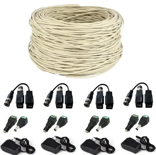 Kit conectare 4 camere de supraveghere video analog prin cablu UTP, Full HD, 5Mp, 300 metri, alimentari 12V 1A
