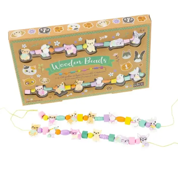 Kit creativ DIY - coliere si bratari cu margele din lemn - Animalute
