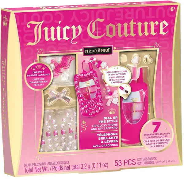Kit creativ Make it Real Juicy Couture - Decorează-ți propriul luciu de buze, 53 piese