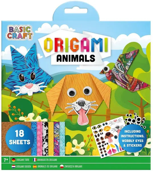 Kit creativ origami Grafix -Animale, cu autocolante, 18 de coli