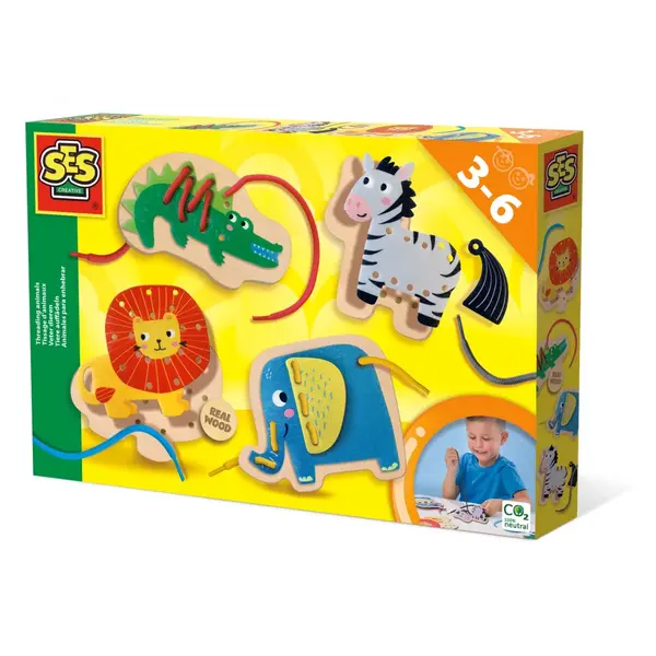 Kit creativ pentru copii cu sireturi - Invatam sa coasem animale