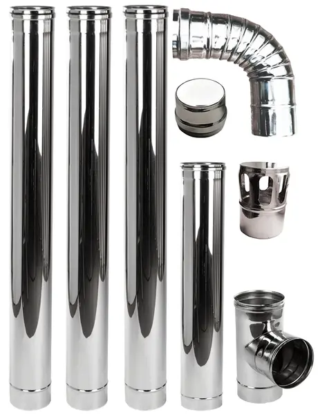 Kit de evacuare (cos de fum) Fornello, INOX, pentru centrale si termoseminee pe peleti, diametru 120 mm, etansare cu garnitura, complet pentru montaj, 3,5 metri lungime