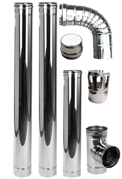 Kit de evacuare (cos de fum) Fornello, INOX, pentru centrale si termoseminee pe peleti, diametru 120 mm, etansare cu garnitura, complet pentru montaj, 2,5 metri lungime