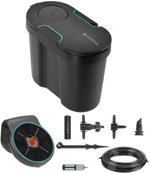 Kit de irigare prin picurare solară Gardena 3 în 1 cu rezervor - AquaBloom, 10,5 l