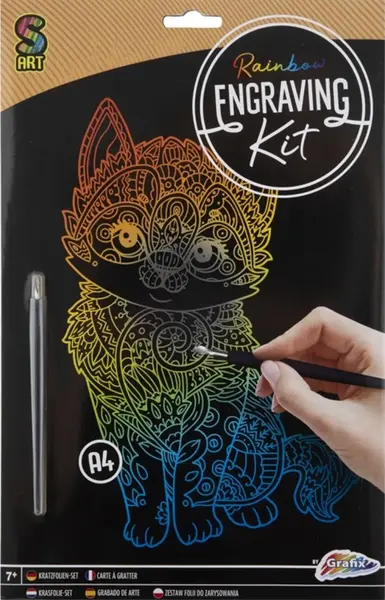 Kit de răzuit Grafix Premium Scratching Kit - Pisică, A4, argintiu