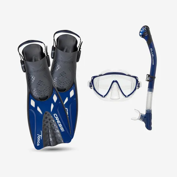 Kit de snorkeling labe reglabile, mască și tub Tino Negru-Albastru