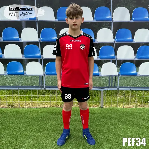 Kit echipament fotbal copii Patrick EF34 2XL, ROSU CU NEGRU
