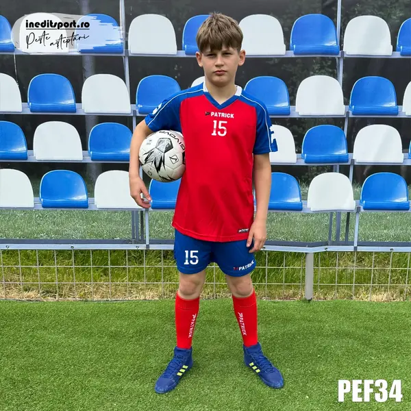 Kit echipament fotbal copii Patrick EF34 S, ROȘU CU ALBASTRU