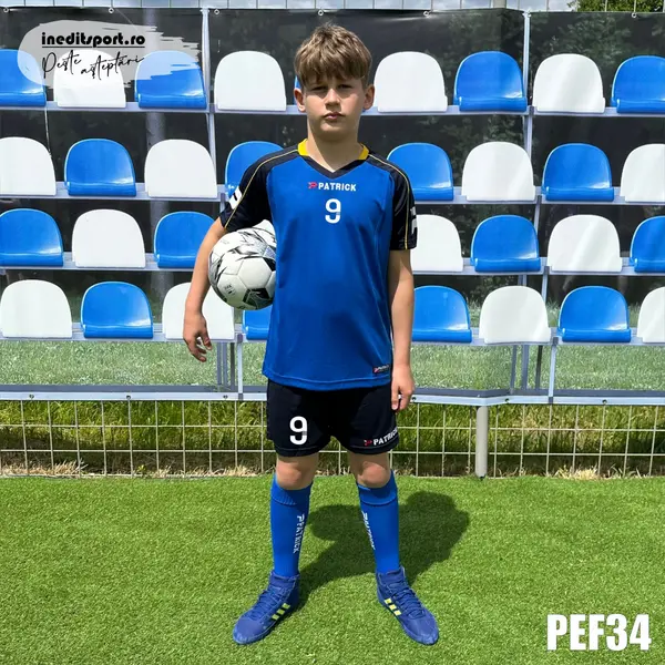 Kit echipament fotbal copii Patrick EF34 XS, ALBASTRU CU BLEUMARIN