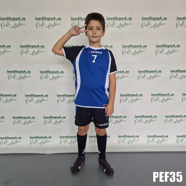 Kit echipament fotbal copii Patrick EF35 2XL, ALBASTRU BLEUMARIN ALB