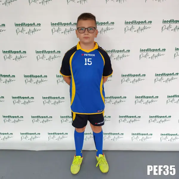 Kit echipament fotbal copii Patrick EF35 2XL, ALBASTRU BLEUMARIN GALBEN
