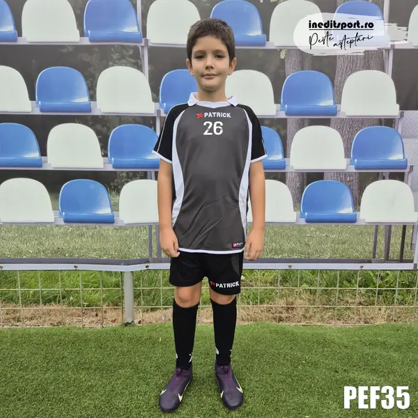 Kit echipament fotbal copii Patrick EF35 2XL, NEGRU CU GRI
