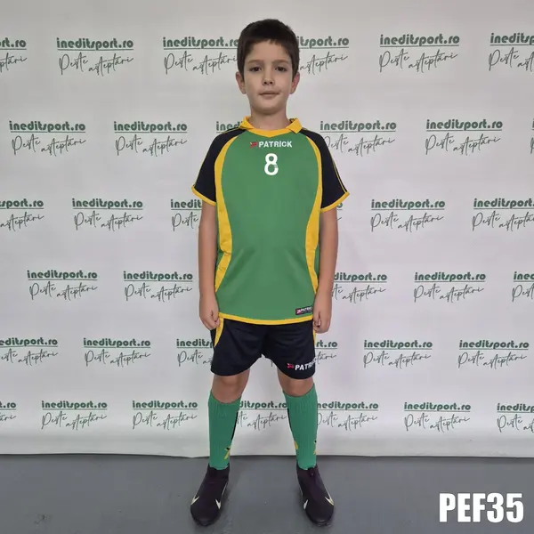 Kit echipament fotbal copii Patrick EF35 2XL, VERDE CU BLEUMARIN