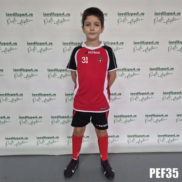 Kit echipament fotbal copii Patrick EF35 ROSU CU NEGRU, 3XS