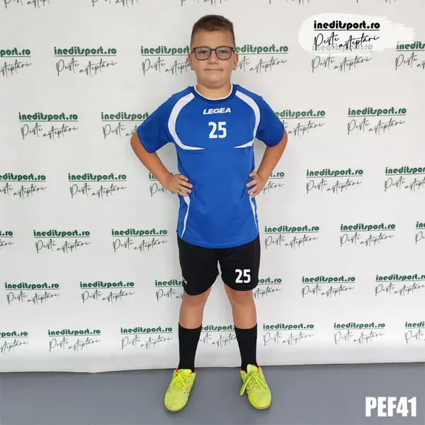 KIT Echipament fotbal copii si adulti personalizat - PEF41 Tricou albastru, sort negru, XS