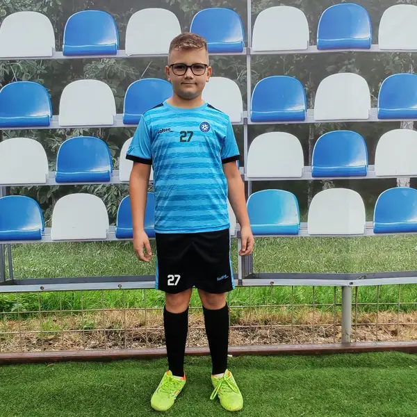 Kit echipament fotbal copii Softee EF44 8 ani, ALBASTRU DESCHIS CU NEGRU