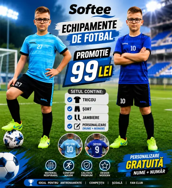 Kit echipament fotbal copii Softee EF44 8 ani, ROYAL CU NEGRU