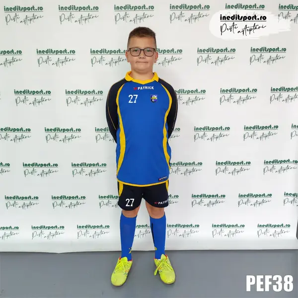Kit echipament fotbal maneca lunga copii Patrick EF38 2XL, BLEUMARIN ALBASTRU GALBEN