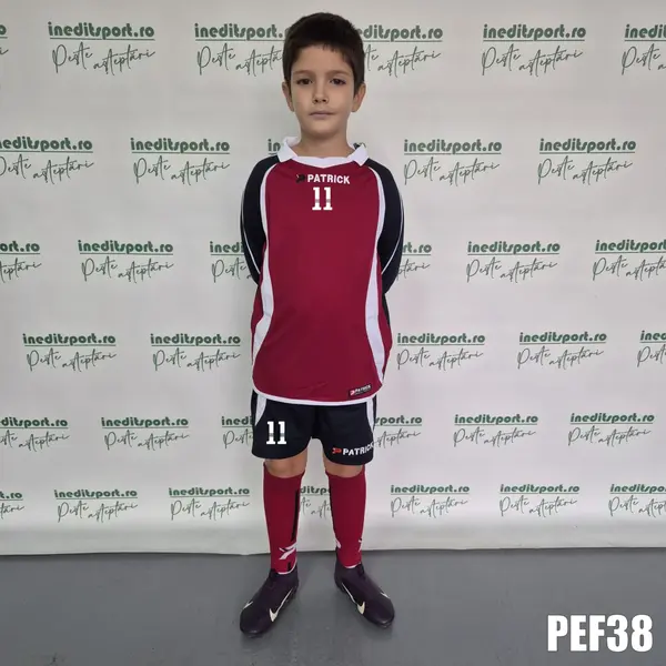 Kit echipament fotbal maneca lunga copii Patrick EF38 2XL, BLEUMARIN CU BORDO