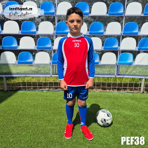 Kit echipament fotbal maneca lunga copii Patrick EF38 S, ALBASTRU CU ROȘU