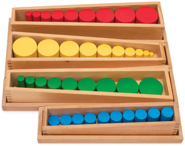 Kit educațional Nowa Szkola Montessori - cutii cilindrice din lemn, 40 piese