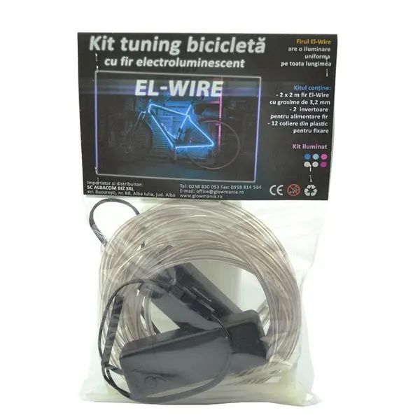 Kit fir luminos el wire pentru tuning roti bicicleta, lungime 4 m, invertoare incluse culoare alb