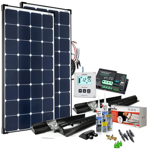 Kit fotovoltaic pentru rulota 240W, 12V, panouri Sunpower SP-Ultra, regulator Votronic MPP 260 CI, compatibil EBL, ideal pentru autorulote si