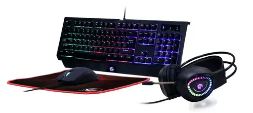 Kit Gaming Backlight Gembird 4-in-1 Phantom, Tastatura cu iluminare Rainbow, Layout US, Casti Stereo cu microfon, Mouse Pad 300 x 250mm, Mouse 1600 DPI (Negru)