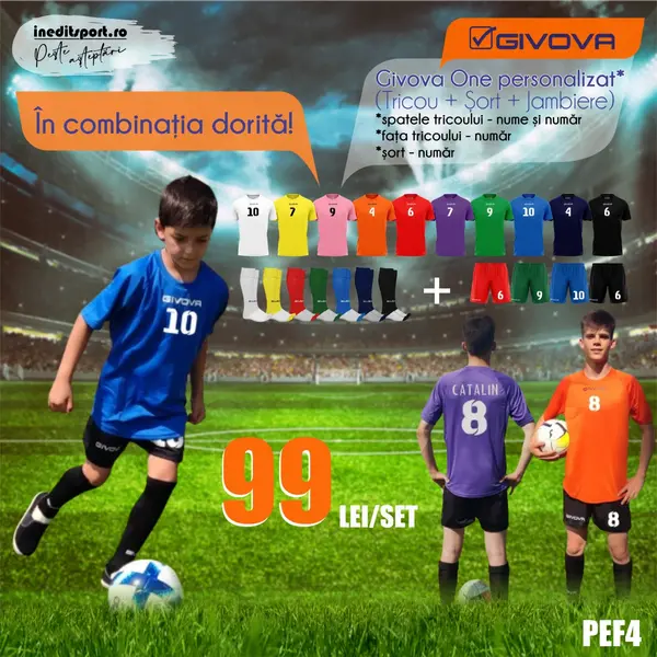 KIT GIVOVA Echipament fotbal copii si adulti PEF4 XL, Mov