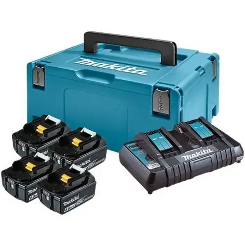 Kit Makita incarcator dublu BL1860B + 4 acumulatori DC18RD 18V 6AH + cutie MAKPAC-3 (198091-4)